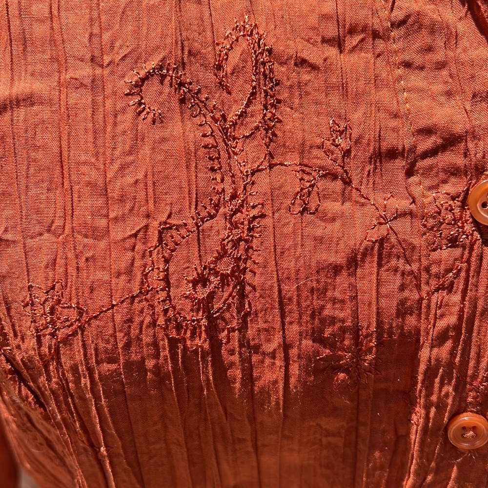 Christopher & Banks size med rust color button down, top three-quarter sleeve - Picture 2 of 15